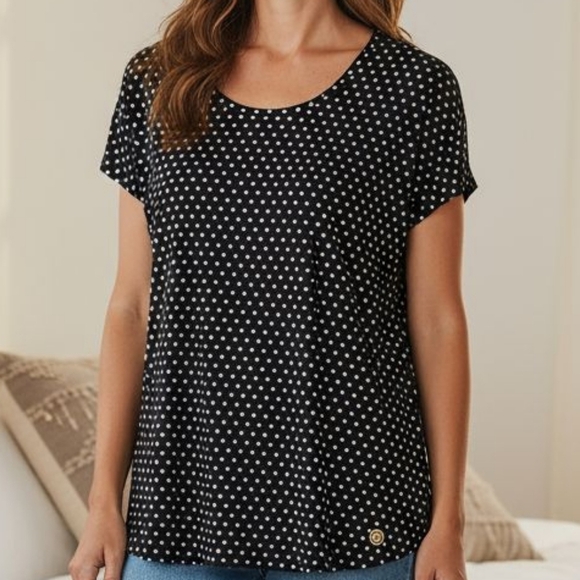 Michael Kors - Black Hi/Lo Blouse With White Poke dots, Flutter Sleeves,... - Picture 1 of 11